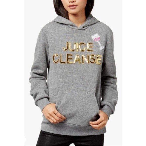 Bow & Drape Gray Hoodie Hand Sewn Gold Sequins Wine Glass Theme Size Medium Fun - Picture 1 of 13